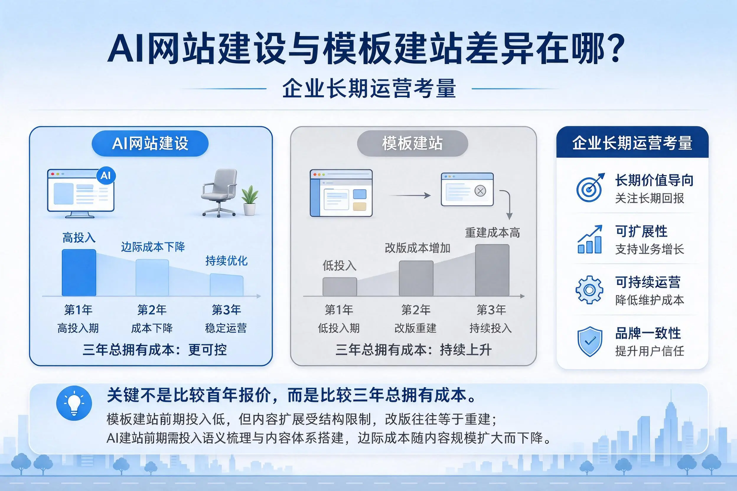 AI网站建设与模板建站差异在哪?随州企业长期运营考量